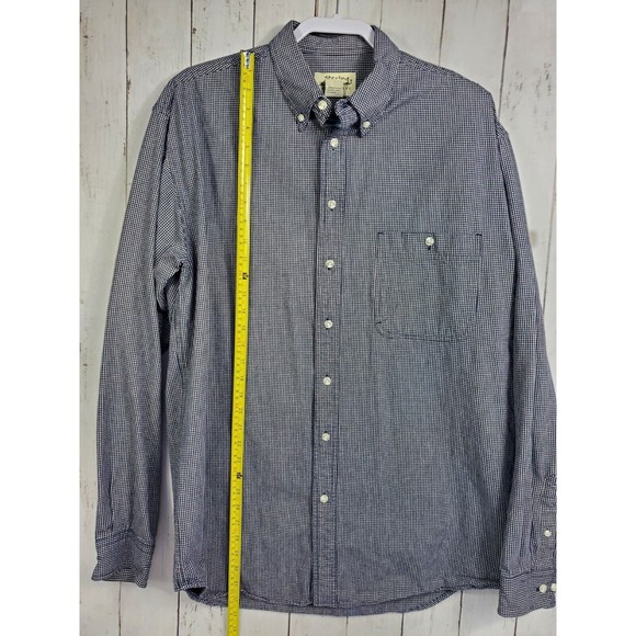 Eddie Bauer Button Down Long Sleeve Mens Sz L Navy Blue 100% Cotton Check Shirt - Picture 6 of 10